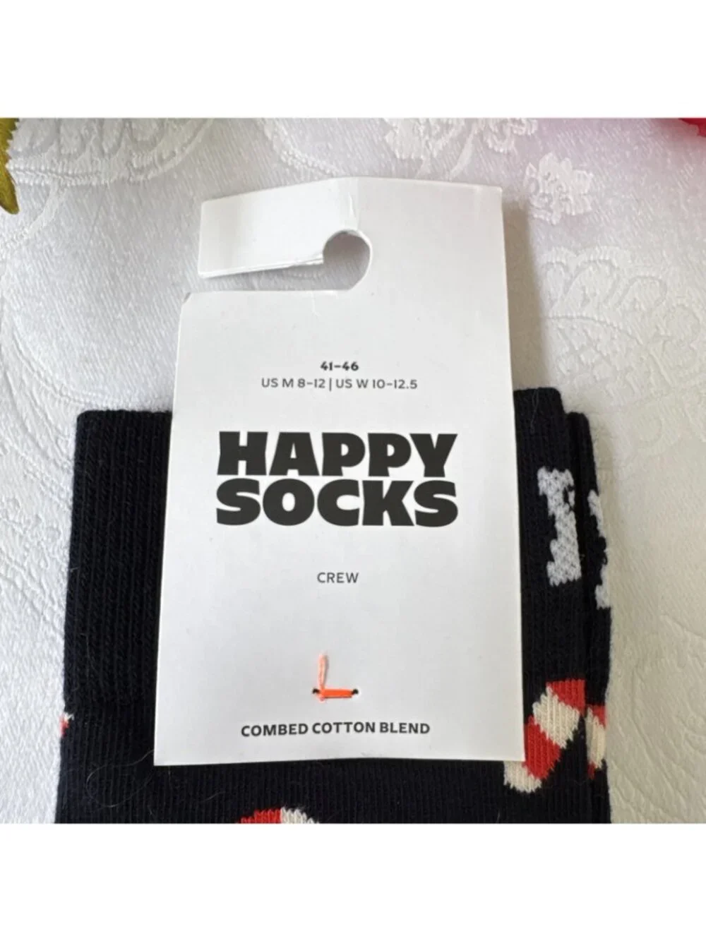 Happy Socks M 8-12 Crew Socks Christmas Holiday Candy Cane Novelty 41-46 NEW
